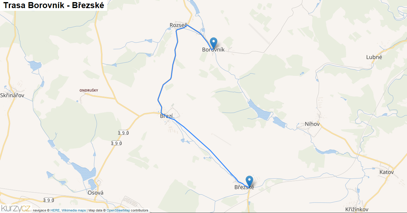 Borovník-Březské, mapa trasy