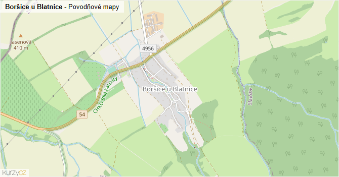 Boršice u Blatnice - záplavové mapy stoleté vody