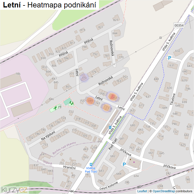 Mapa Letní - Firmy v ulici.