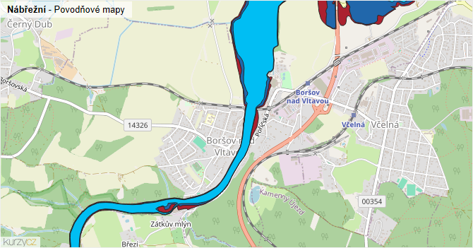 Nábřežní - záplavové mapy stoleté vody