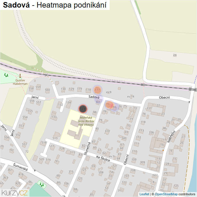 Mapa Sadová - Firmy v ulici.