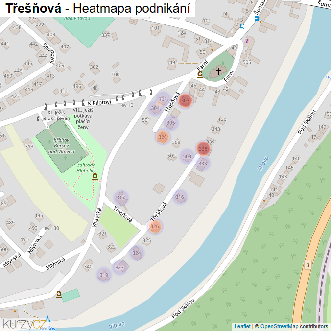Mapa Třešňová - Firmy v ulici.