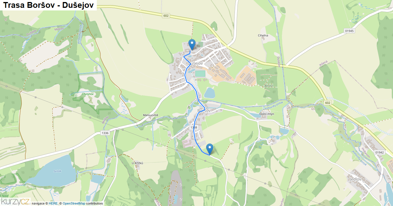 Boršov-Dušejov, mapa trasy