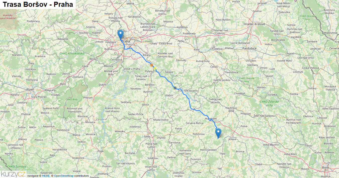 Boršov-Praha, mapa trasy
