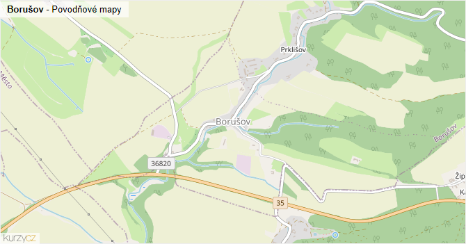 Borušov - záplavové mapy stoleté vody