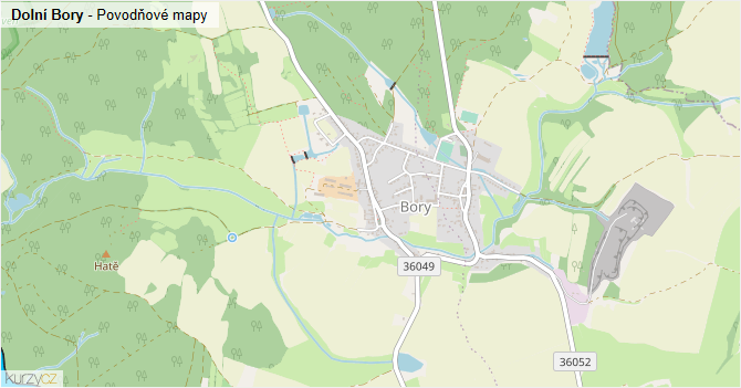 Dolní Bory - záplavové mapy stoleté vody