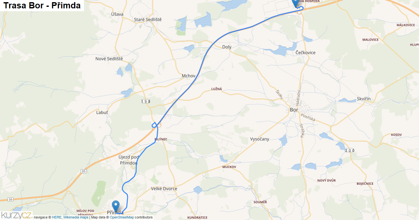 Bor-Přimda, mapa trasy