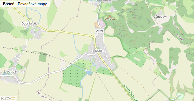 Boseň - záplavové mapy stoleté vody