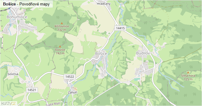 Bošice - záplavové mapy stoleté vody
