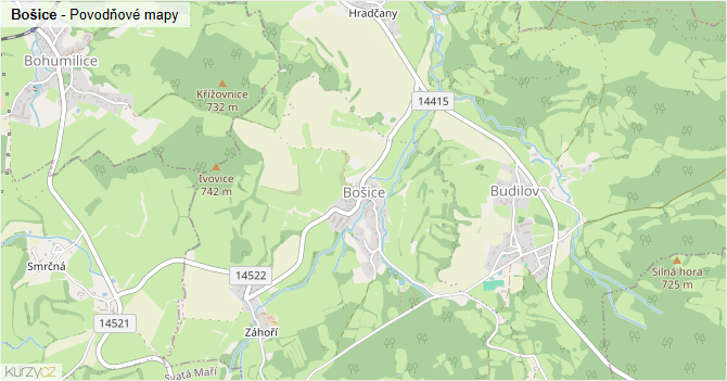 Bošice - záplavové mapy stoleté vody