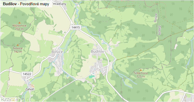 Budilov - záplavové mapy stoleté vody