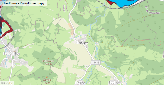 Hradčany - záplavové mapy stoleté vody