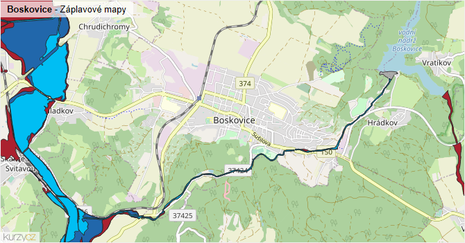 Boskovice - záplavové mapy stoleté vody