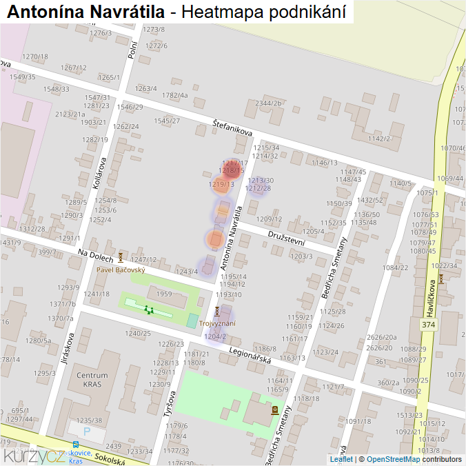 Mapa Antonína Navrátila - Firmy v ulici.