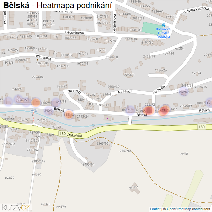 Mapa Bělská - Firmy v ulici.