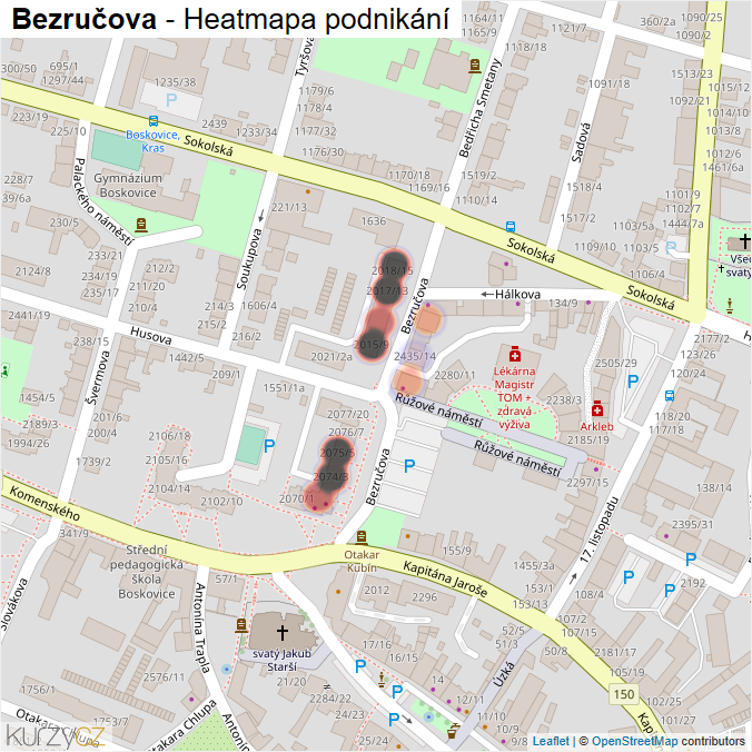 Mapa Bezručova - Firmy v ulici.