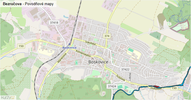 Bezručova - záplavové mapy stoleté vody