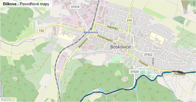 Bílkova - záplavové mapy stoleté vody
