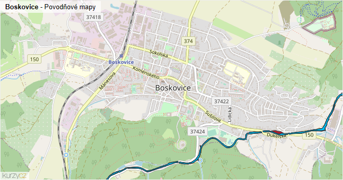 Boskovice - záplavové mapy stoleté vody