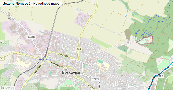 Boženy Němcové - záplavové mapy stoleté vody