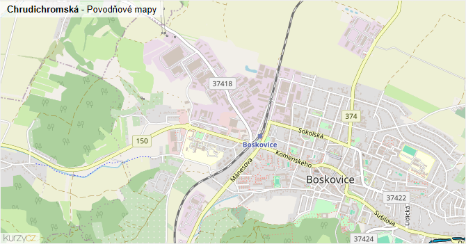 Chrudichromská - záplavové mapy stoleté vody