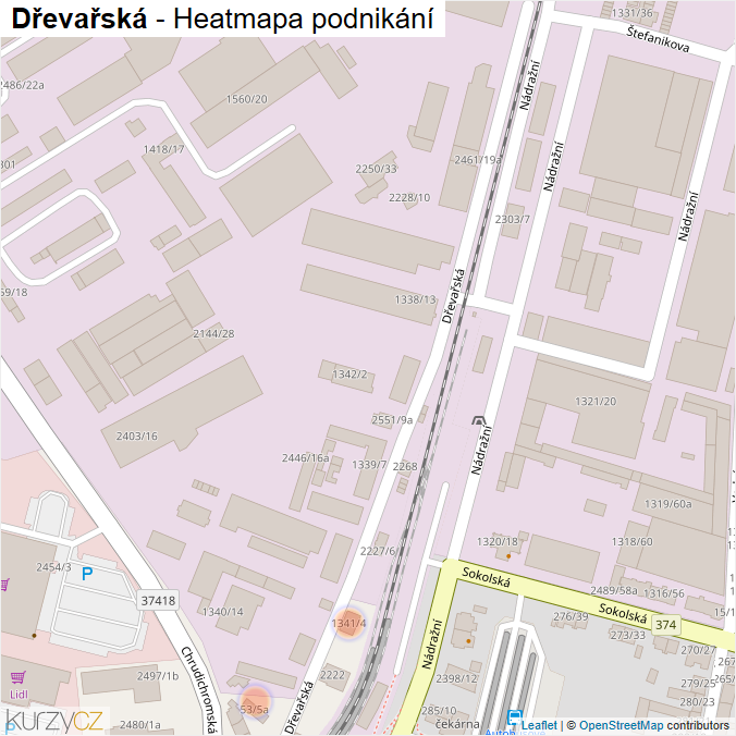 Mapa Dřevařská - Firmy v ulici.