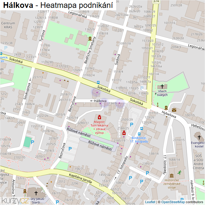 Mapa Hálkova - Firmy v ulici.