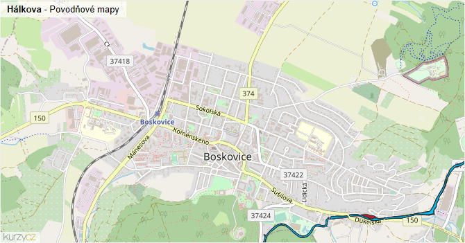 Hálkova - záplavové mapy stoleté vody