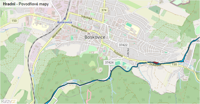 Hradní - záplavové mapy stoleté vody