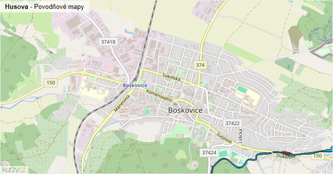 Husova - záplavové mapy stoleté vody