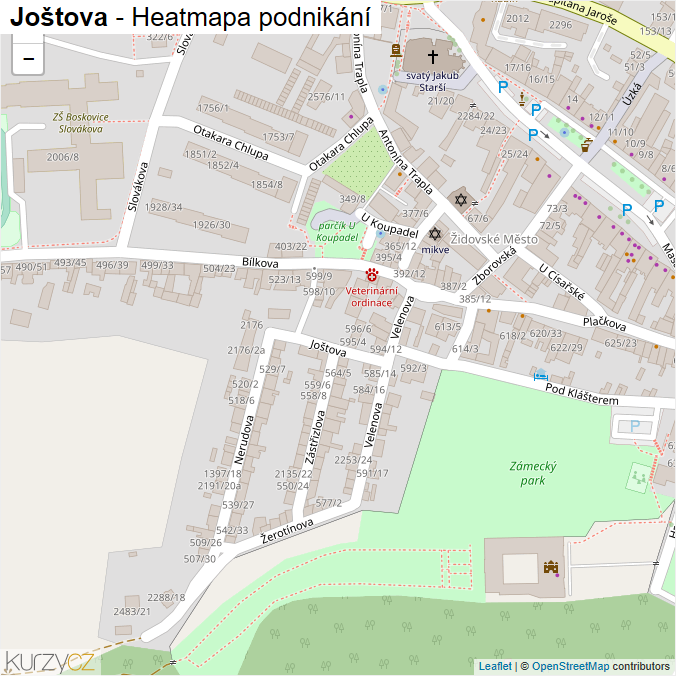 Mapa Joštova - Firmy v ulici.