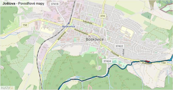 Joštova - záplavové mapy stoleté vody