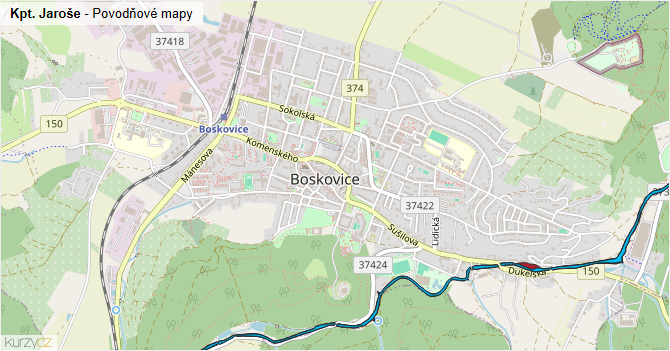 Kpt. Jaroše - záplavové mapy stoleté vody