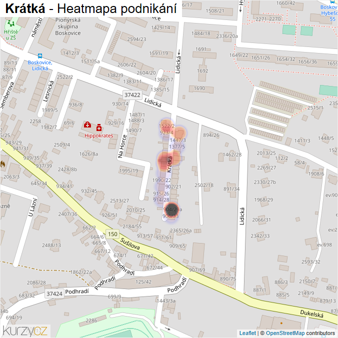 Mapa Krátká - Firmy v ulici.