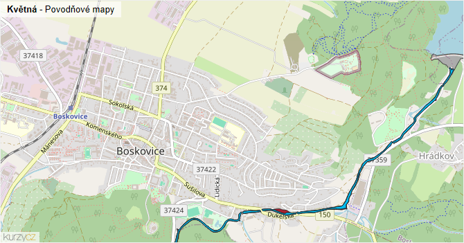 Květná - záplavové mapy stoleté vody