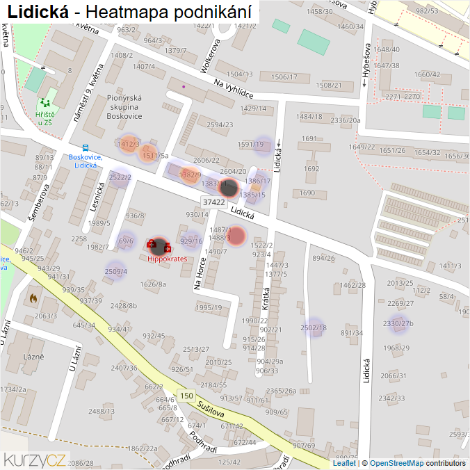 Mapa Lidická - Firmy v ulici.