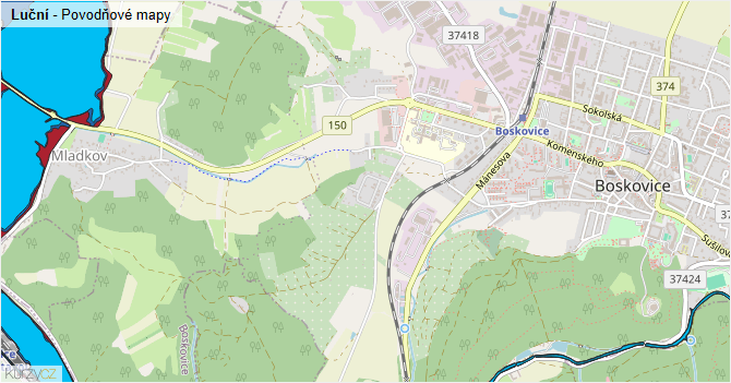 Luční - záplavové mapy stoleté vody