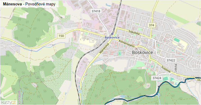 Mánesova - záplavové mapy stoleté vody