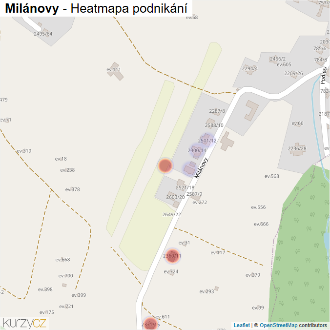 Mapa Milánovy - Firmy v ulici.