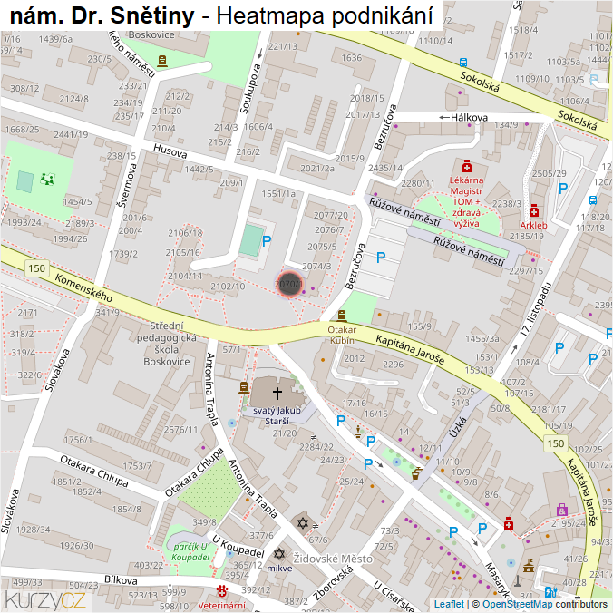 Mapa nám. Dr. Snětiny - Firmy v ulici.