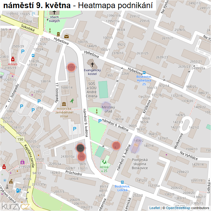 Mapa náměstí 9. května - Firmy v ulici.