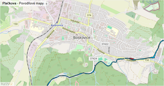 Plačkova - záplavové mapy stoleté vody