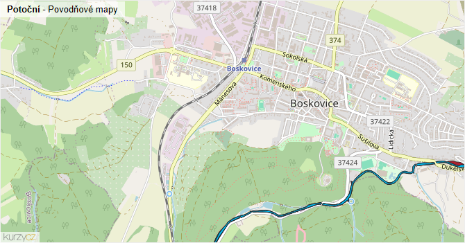 Potoční - záplavové mapy stoleté vody