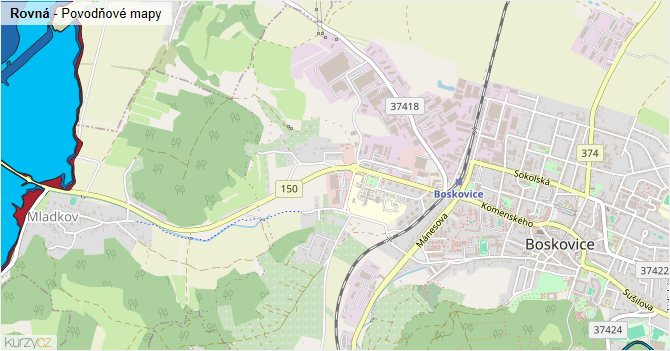 Rovná - záplavové mapy stoleté vody