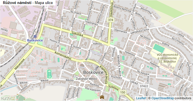 Růžové náměstí - mapa ulice