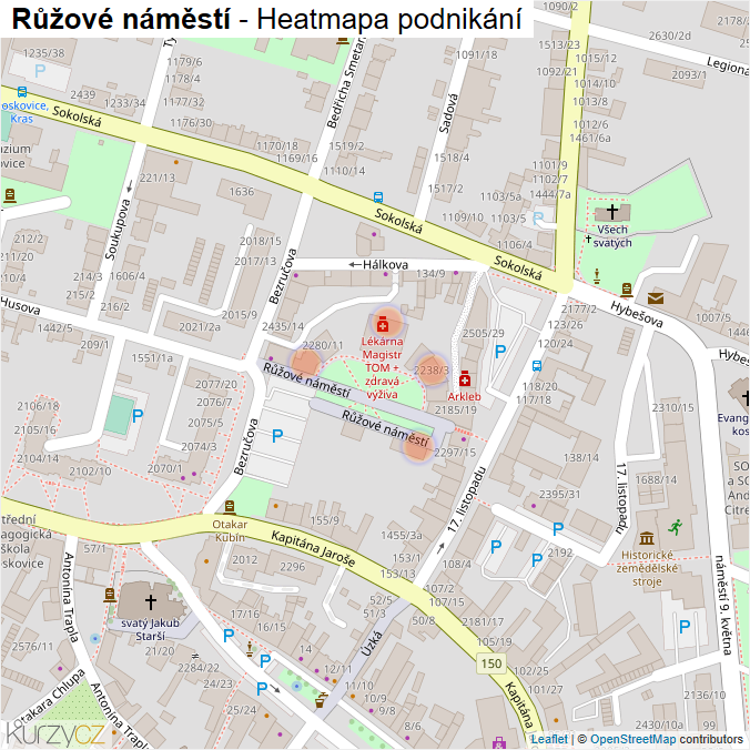 Mapa Růžové náměstí - Firmy v ulici.