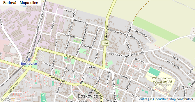 Sadová - mapa ulice