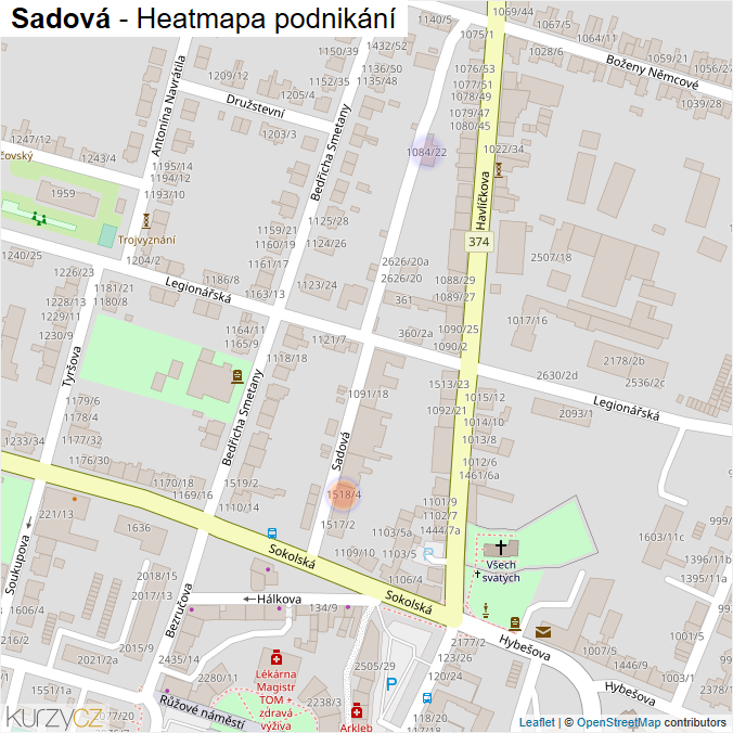 Mapa Sadová - Firmy v ulici.