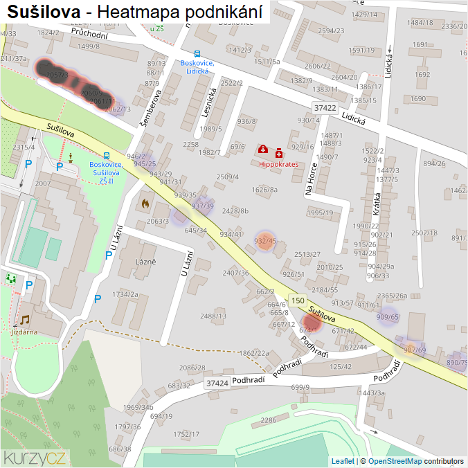 Mapa Sušilova - Firmy v ulici.