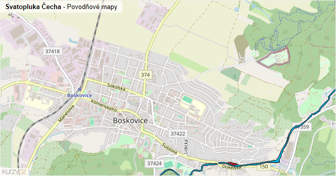 Svatopluka Čecha - záplavové mapy stoleté vody